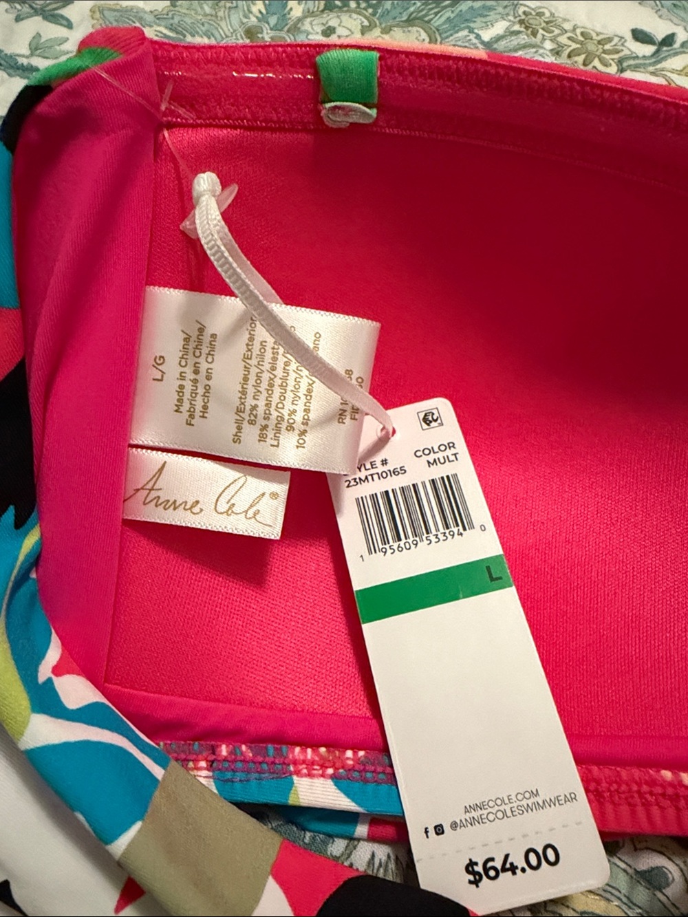 NWT Anne Cole bikini top and bottom, size L. - Picture 6 of 11